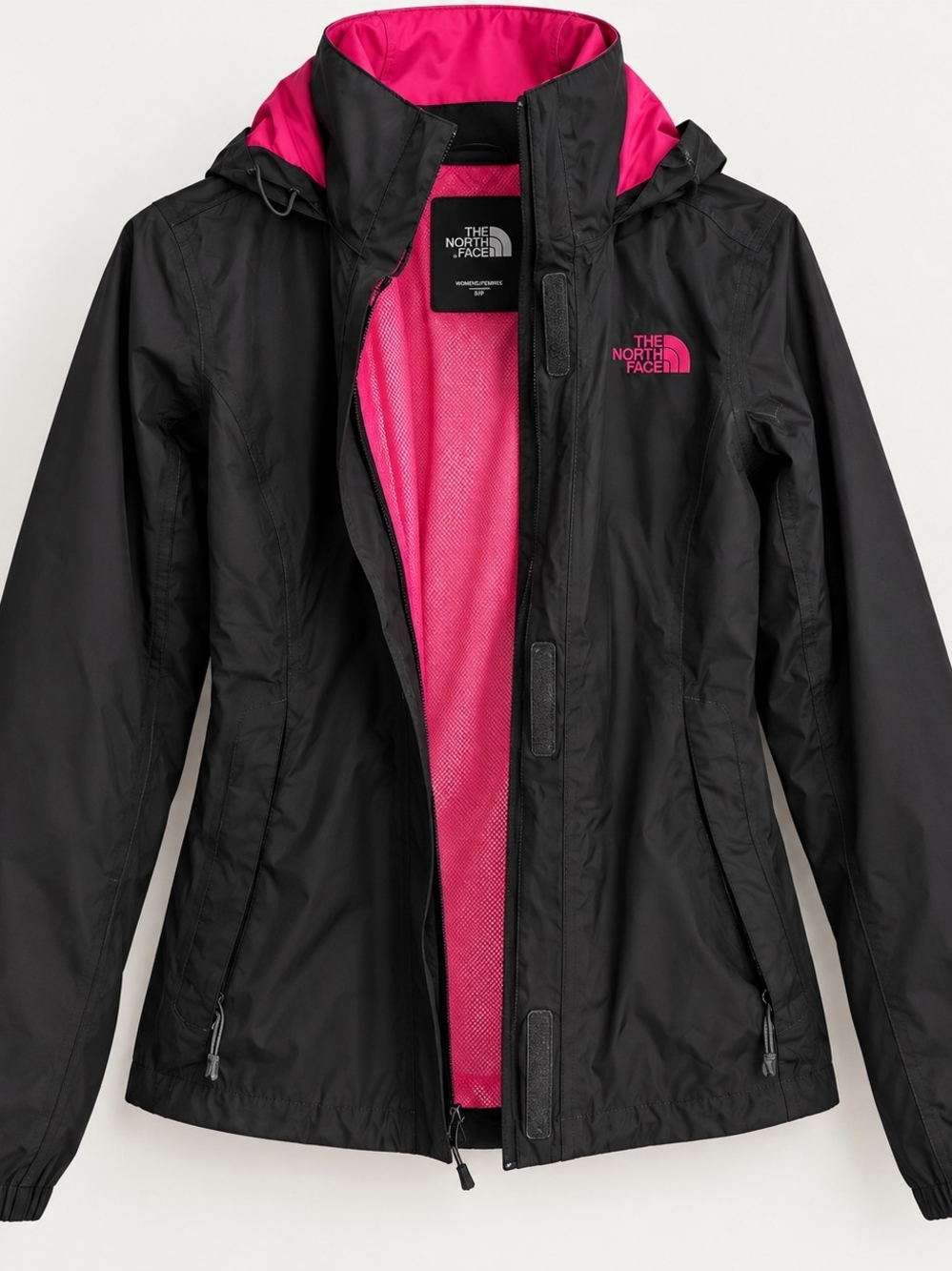 The North Face Women's Resolve HyVent Black & Neon Pink Rain Jacket Small